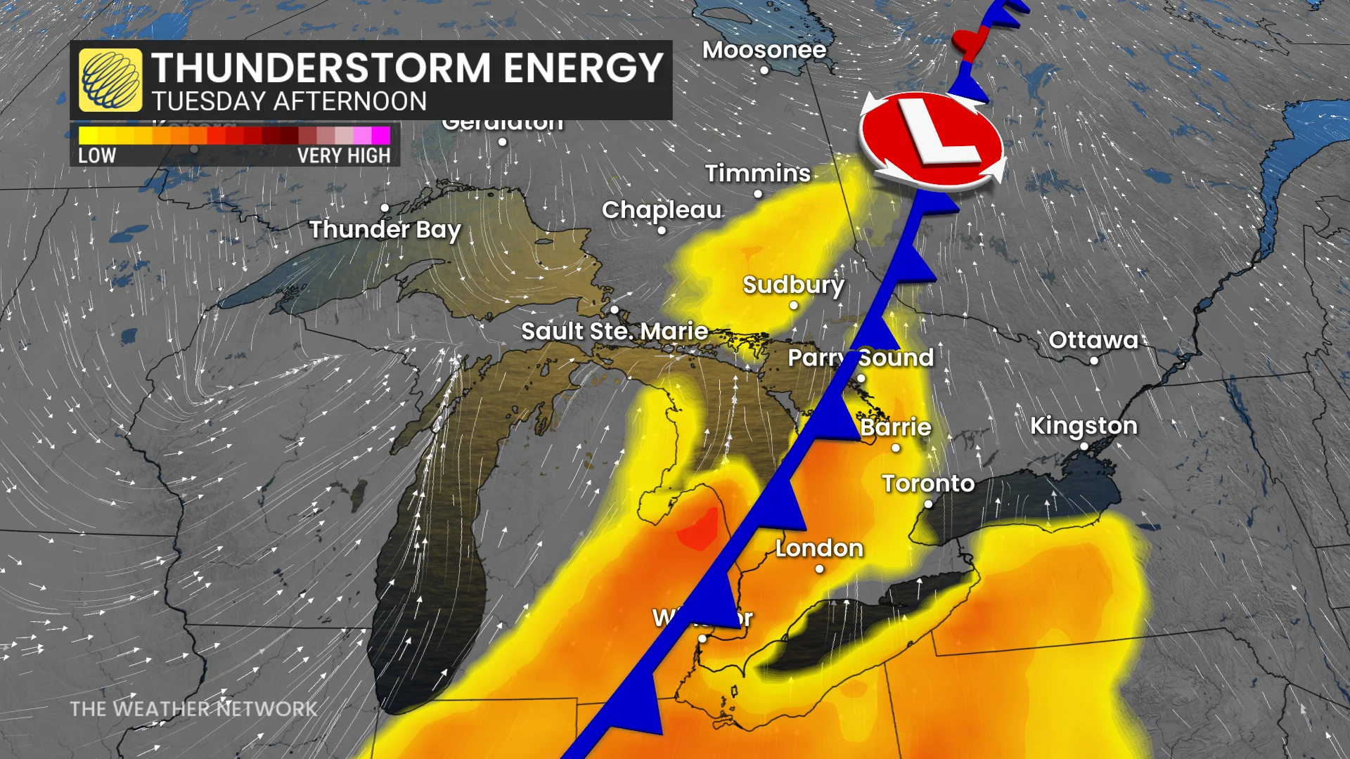 Southern Ontario thunderstorm energy Tuesday afternoon