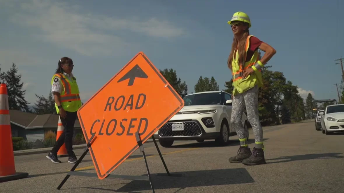 CBC: Roadblocks in Kelowna August 24 2023 (Tom Popyk/CBC News)