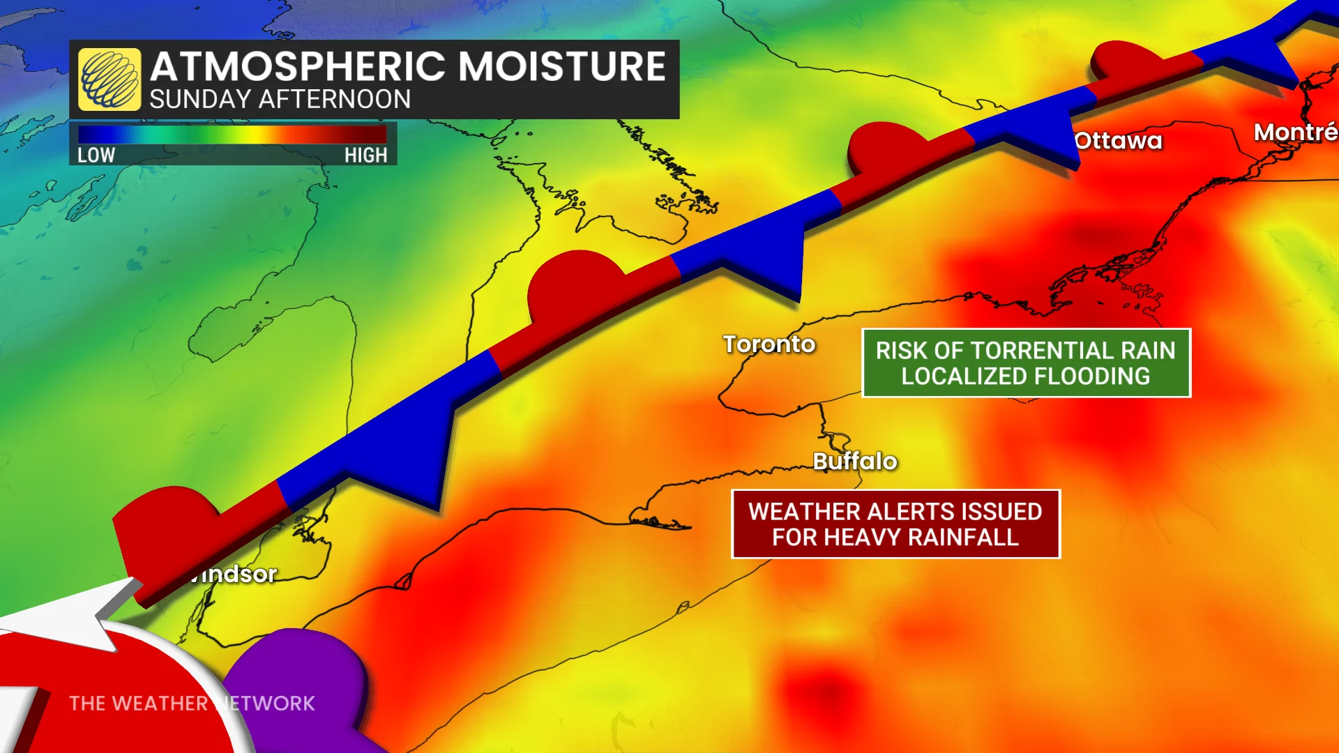Ontario atmospheric moisture Sunday afternoon