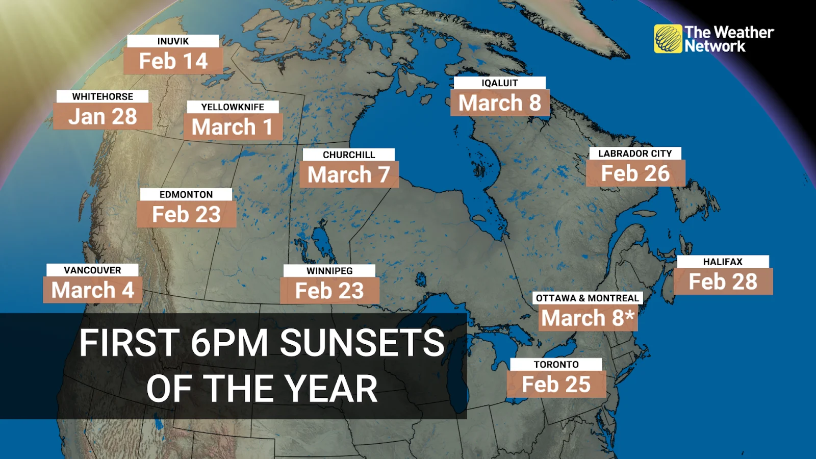 6 p.m. sunsets across Canada