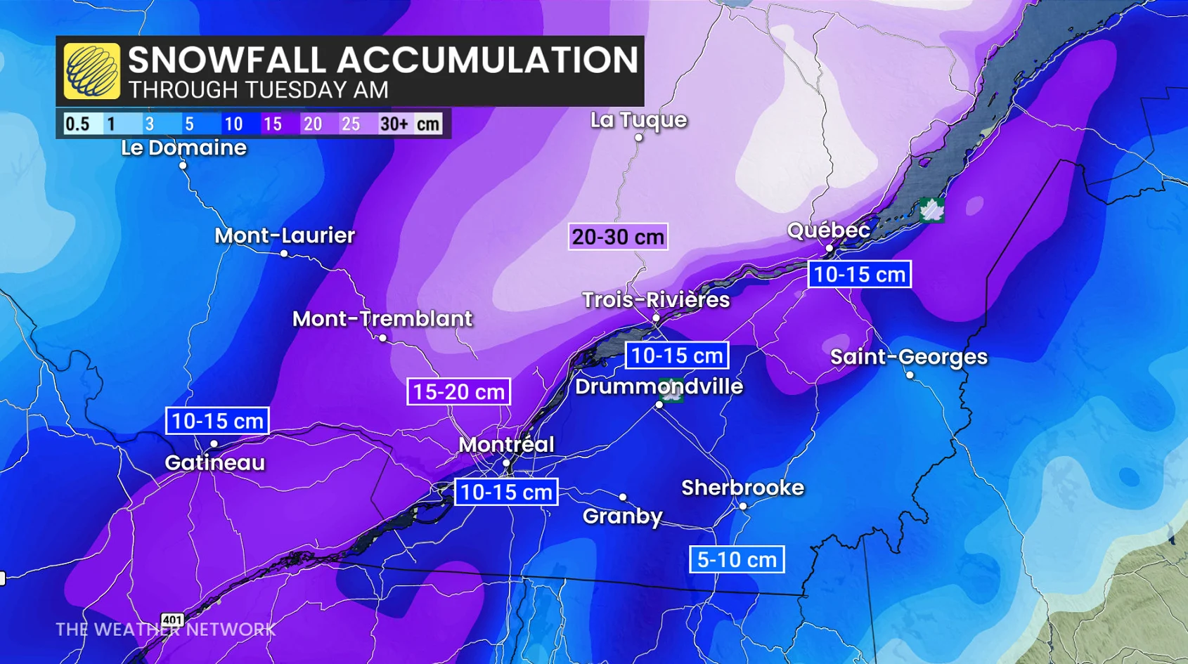 Quebec Snowfall Through Tuesday