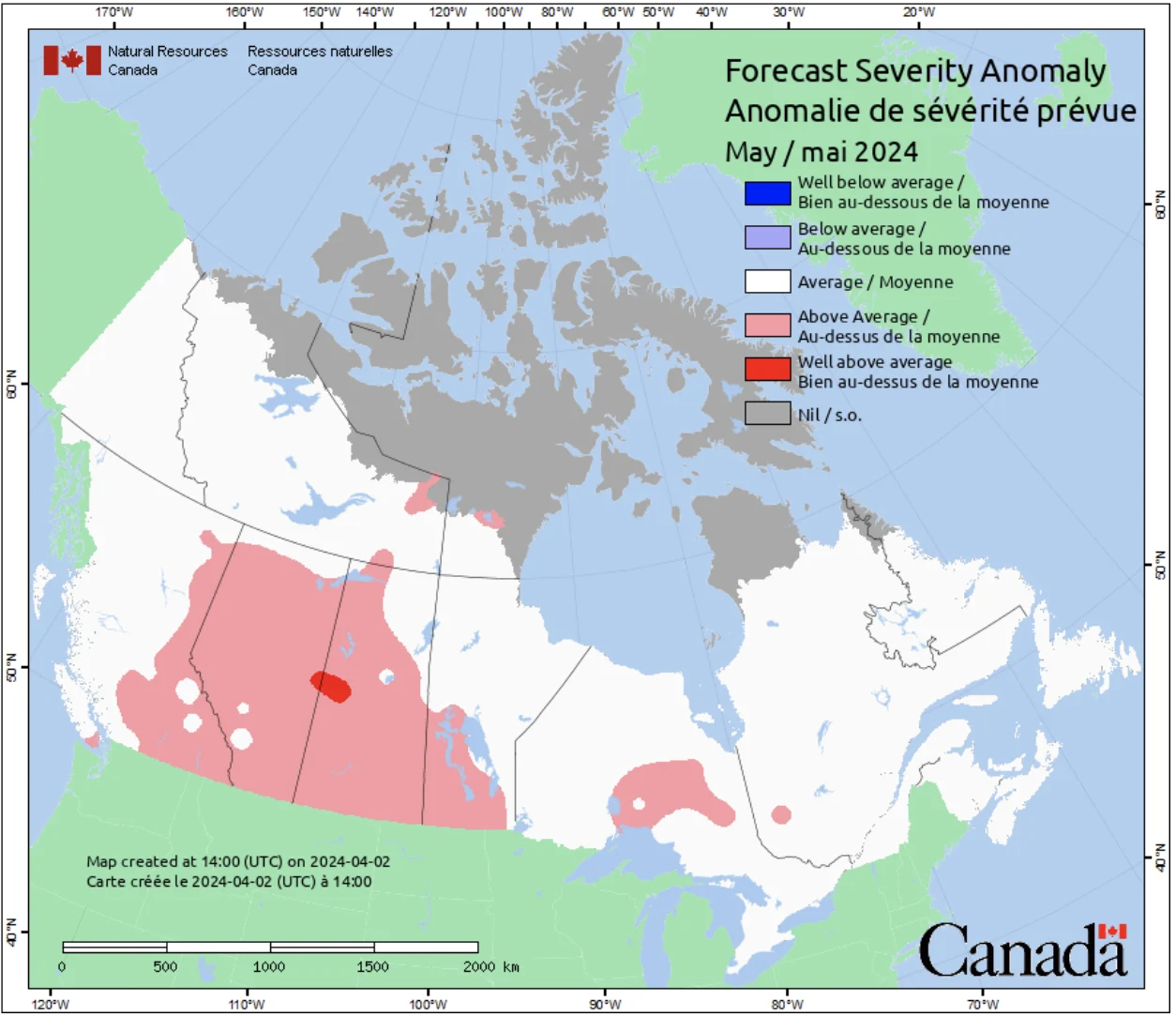 Natural Resources Canada | This map shows predictions of fire weather severity in Canada. 