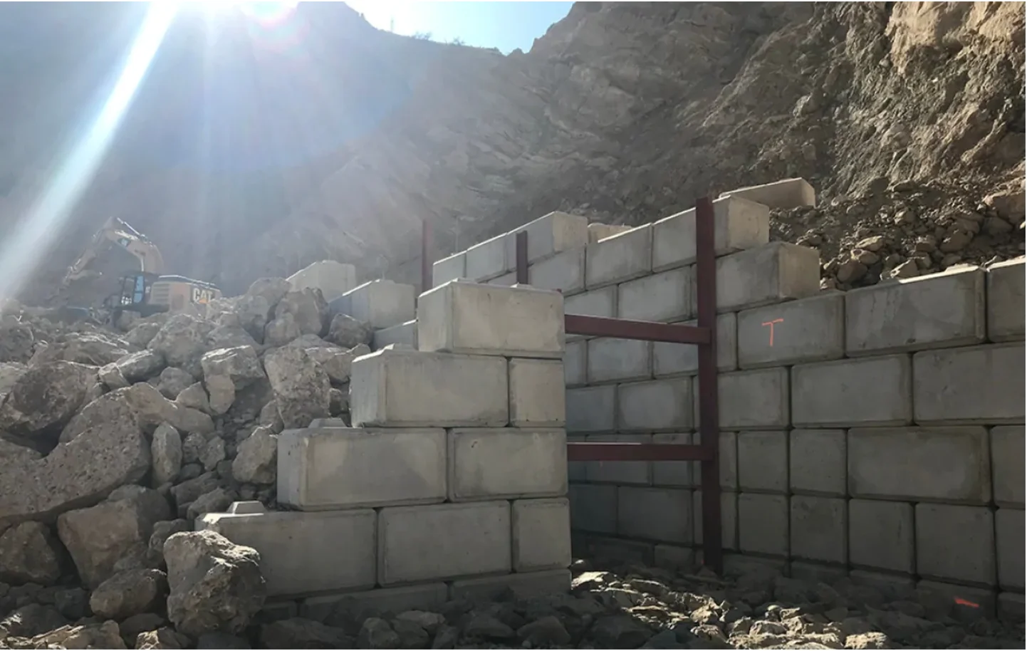 Over 500 concretes blocks are being used to construct a fish ladder to deliver spawning salmon to the holding pool where they will sorted and then put in the 'salmon cannon.' (Fisheries and Oceans Canada)