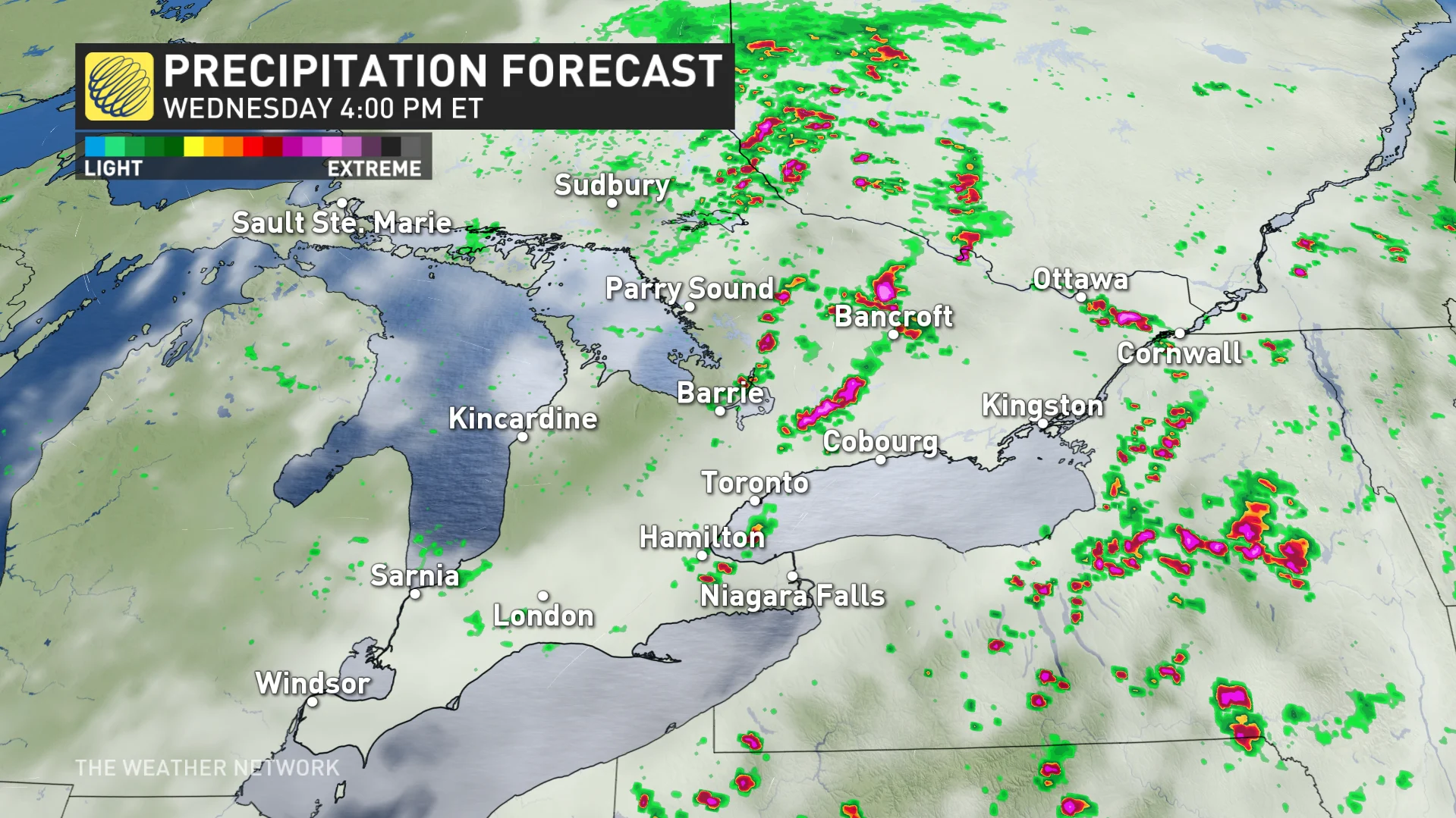 Ontario Quebec precipitation timing Wednesday afternoon