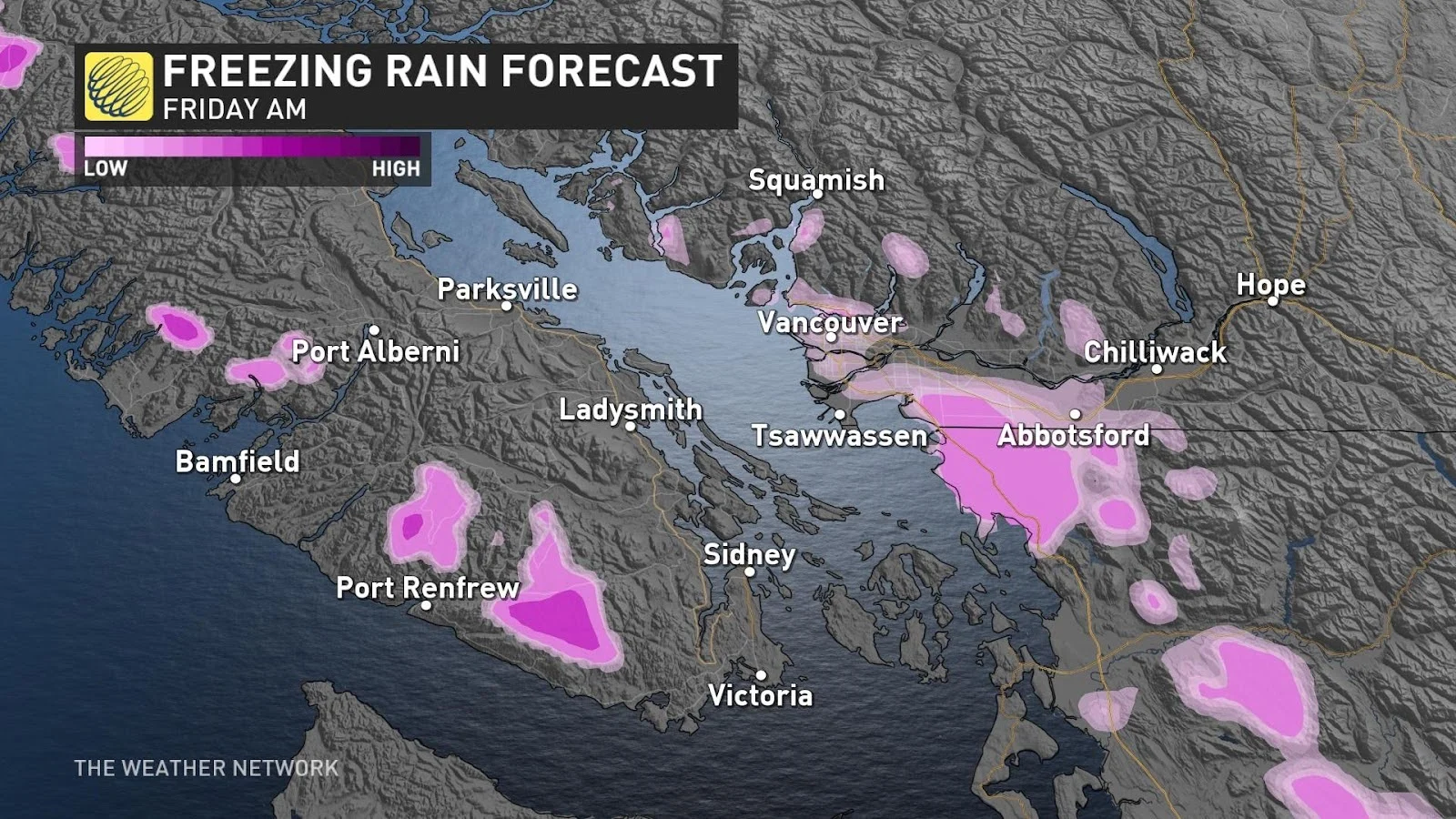 BC Friday morning freezing rain risk Jan 19 2024