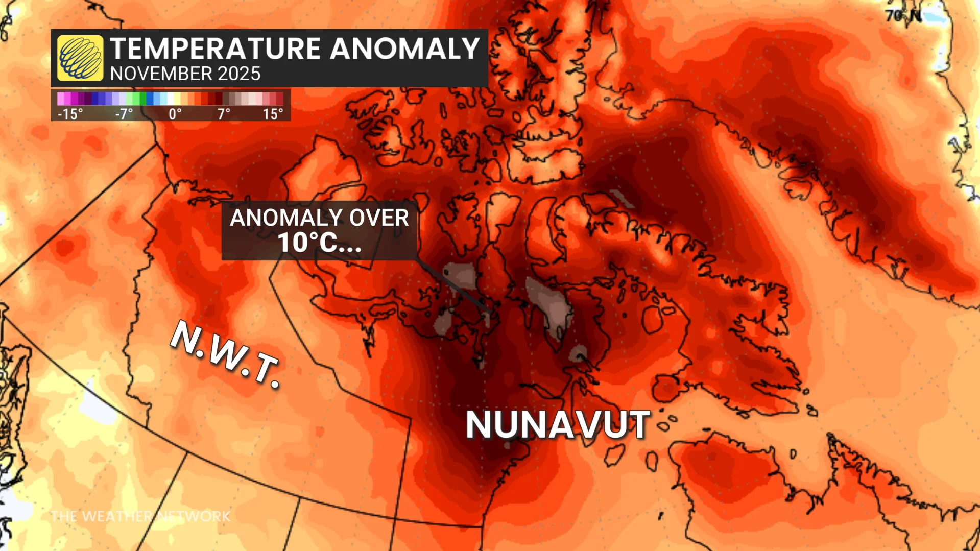 November 2025 temperature anomaly Northern Canada
