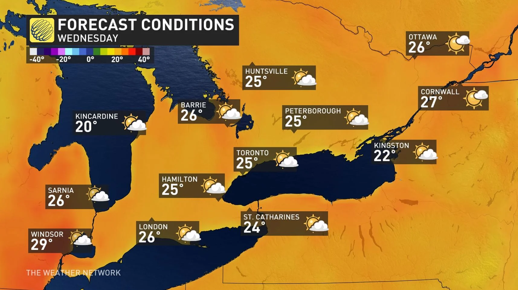 Baron - Southern Ontario Wednesday temperatures