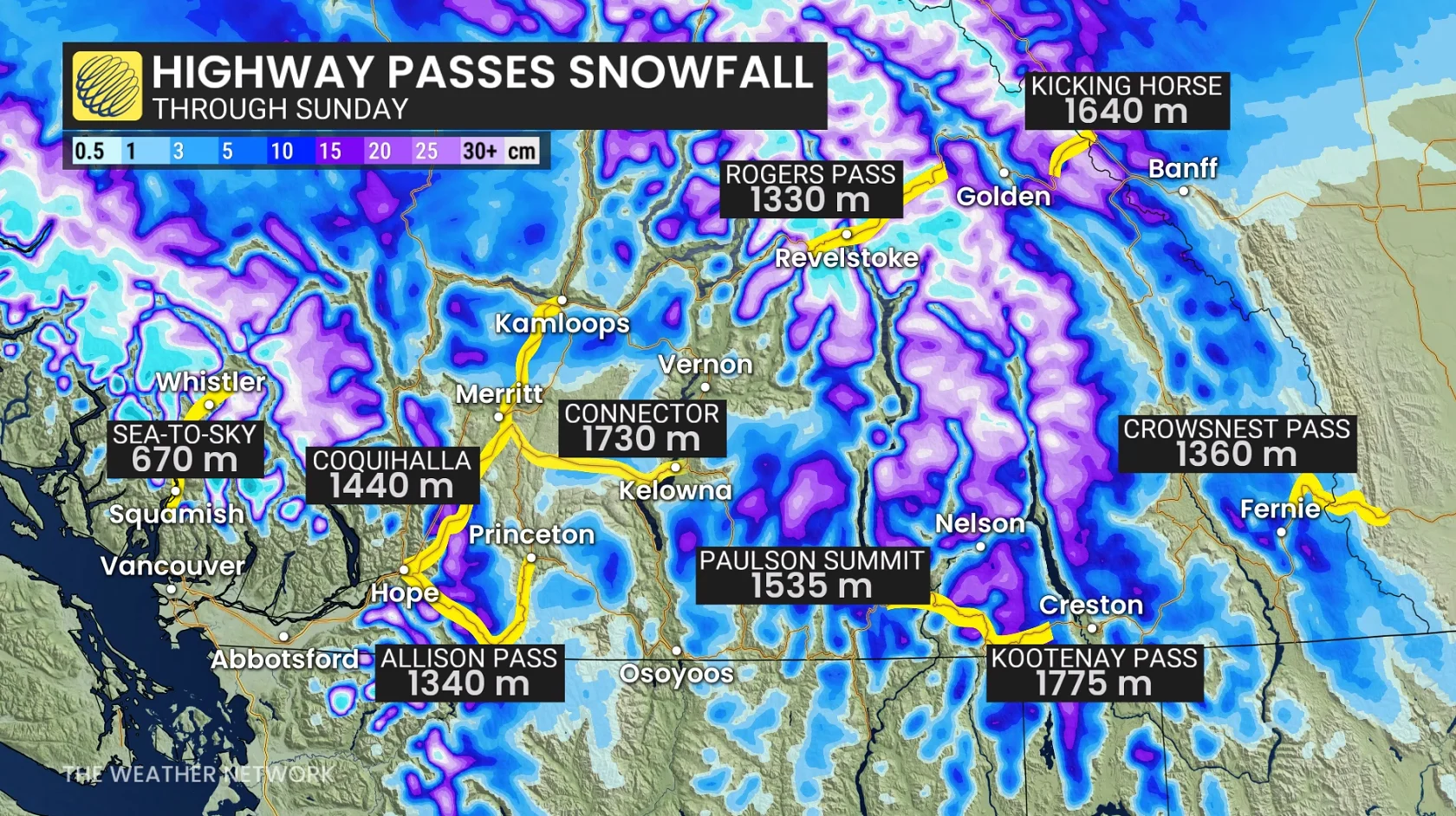 B.C. highway passes snowfall through Sunday