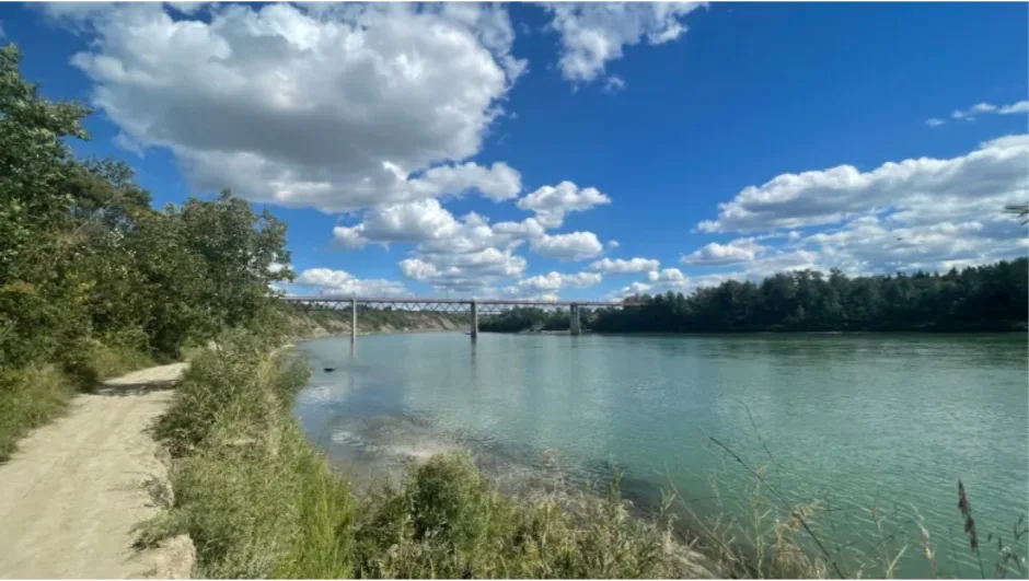 The North Saskatchewan has been a river of a different colour in Edmonton this summer. (Wallis Snowdon/CBC News)
