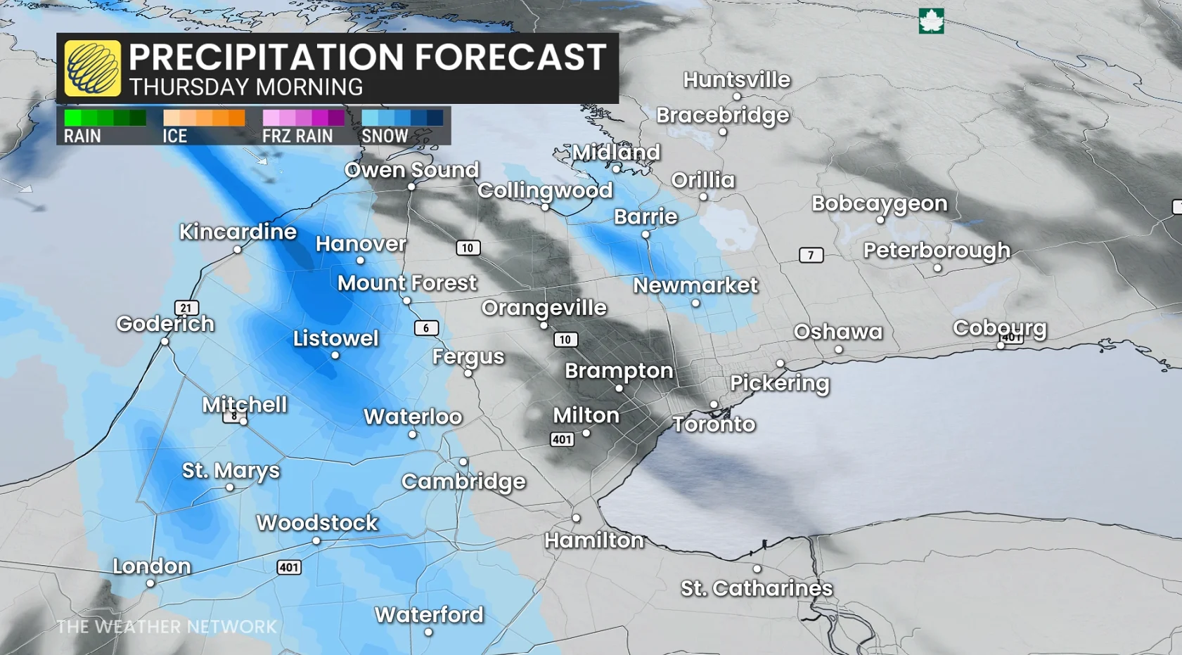 Ontario precipitation timing Thursday morning