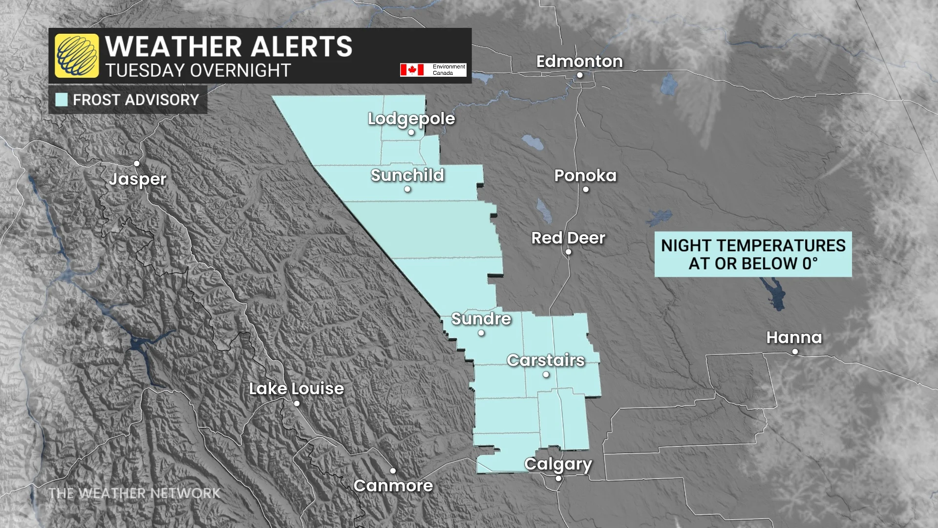 Alberta frost alerts Tuesday overnight