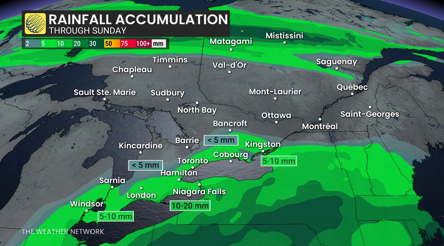 Ontario-Quebec rainfall through Sunday