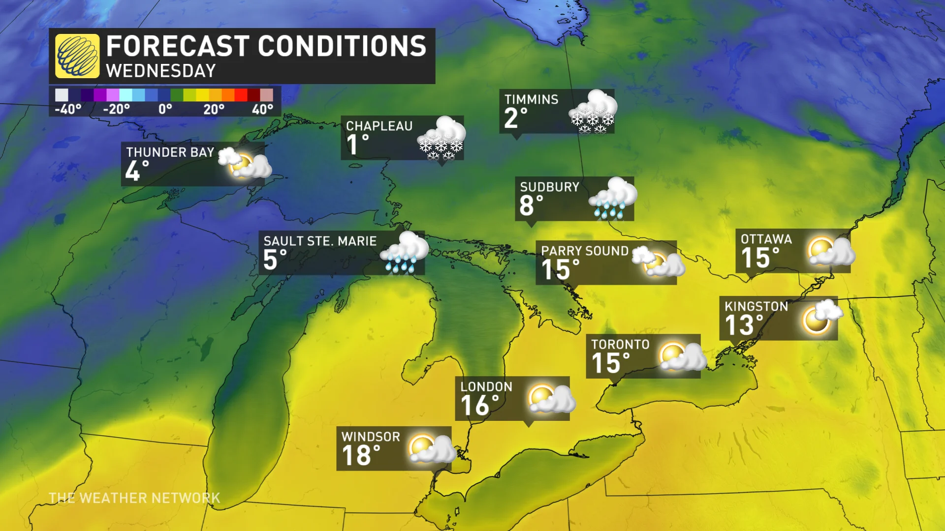Ontario temperatures Wednesday