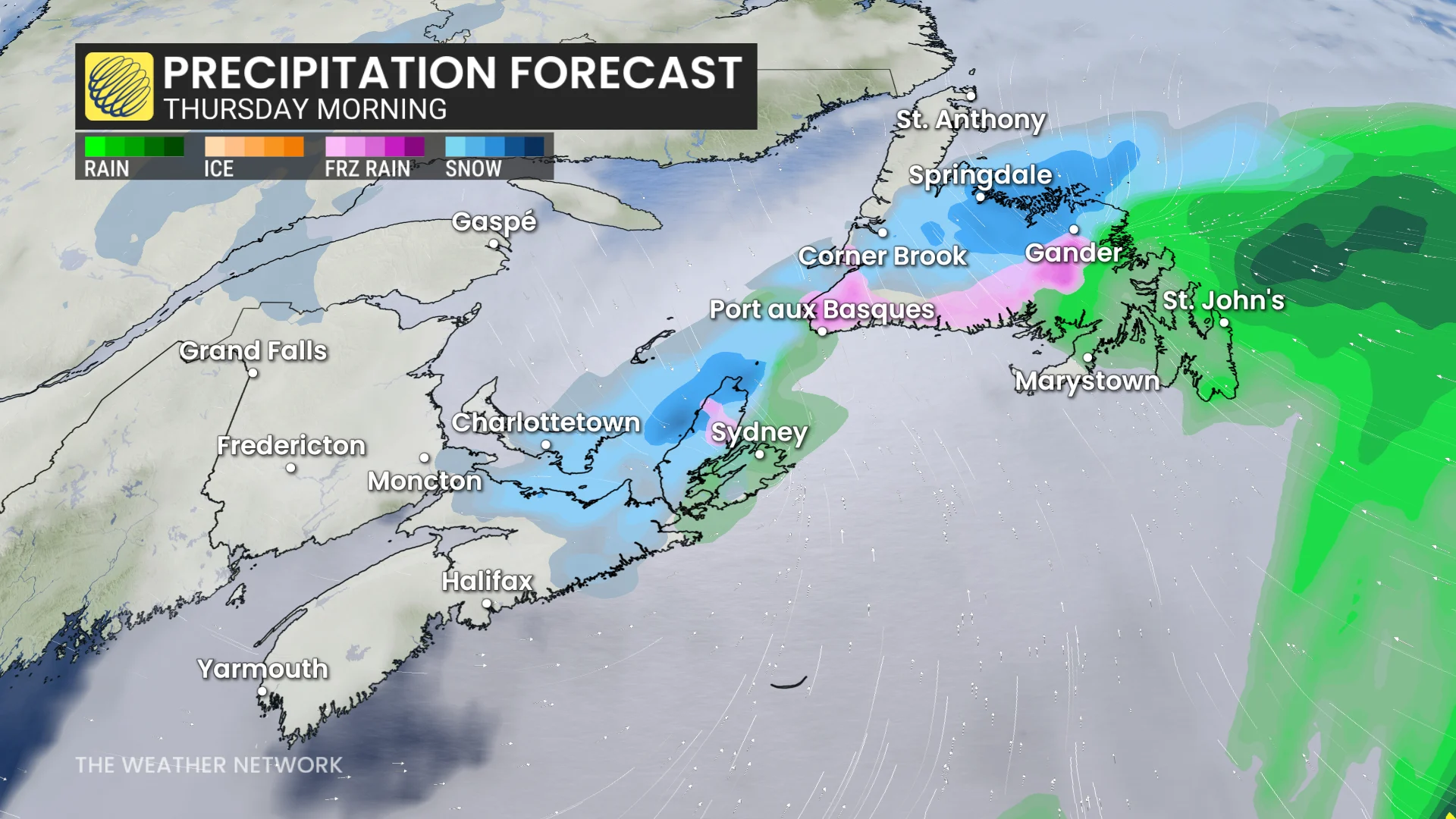 Atlantic Canada precipitation forecast Thursday morning