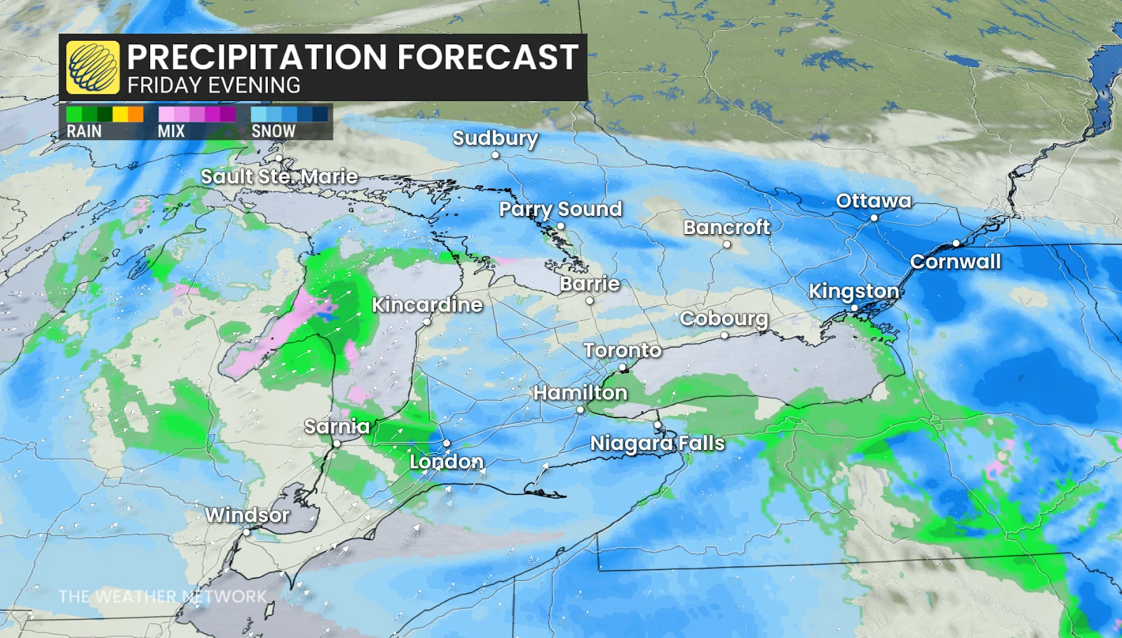 Evening, Ontario, Rain, Snow, Ice, Storm, Winter, Feb. 19, 2026. (The Weather Network)