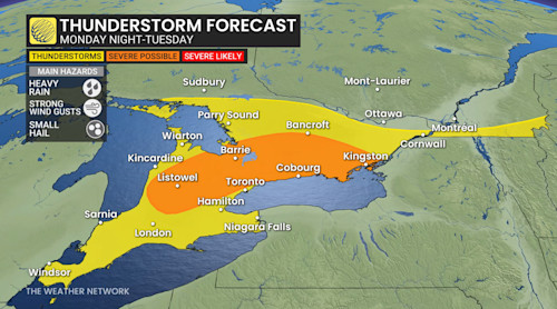 Ontario storm risk Monday night to Tuesday