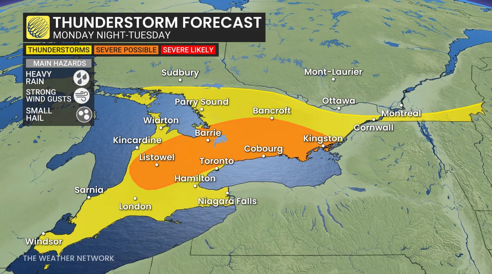 Ontario storm risk Monday night to Tuesday