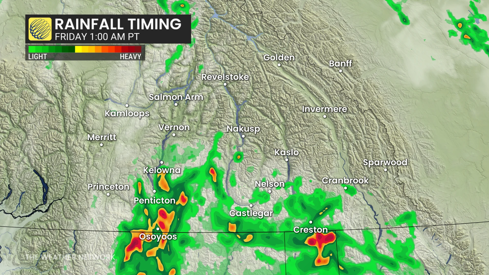 British Columbia rainfall timing early Friday morning