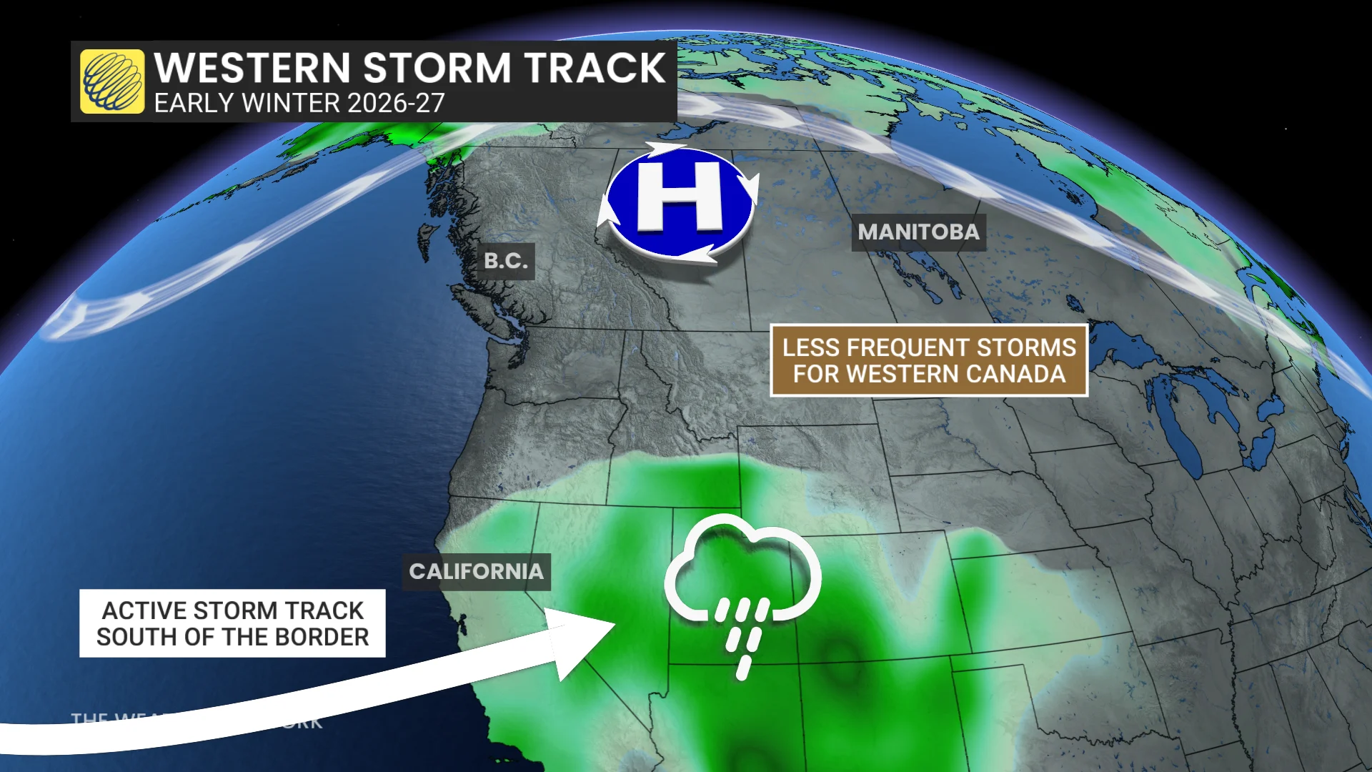 Western Canada storm track early winter 2026-27