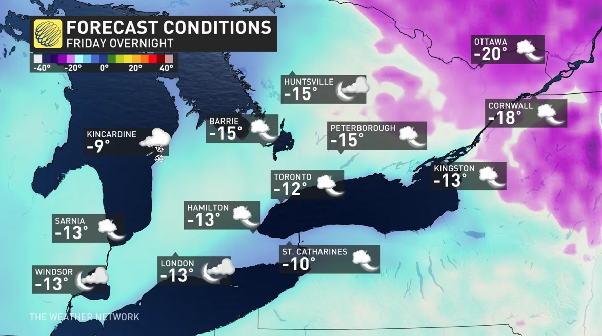 Baron - Ontario Friday overnight temperatures - Jan23