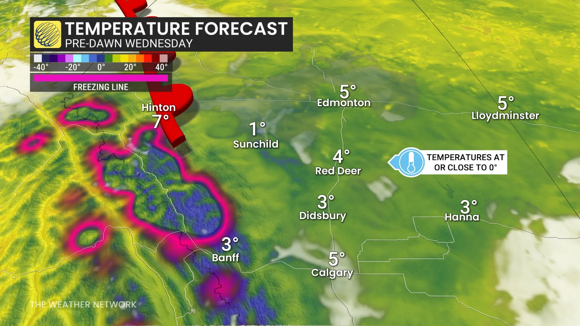Alberta pre-dawn hours Wednesday temperatures