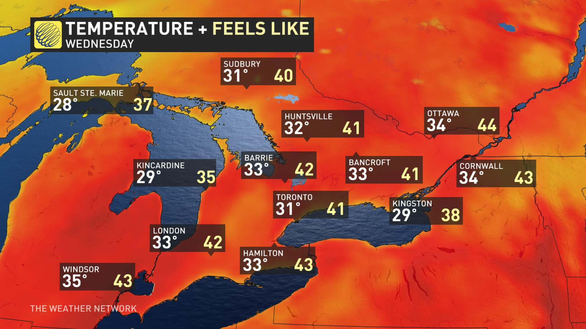 Ontario and Quebec Thursday temperatures and feels-like values_June 17