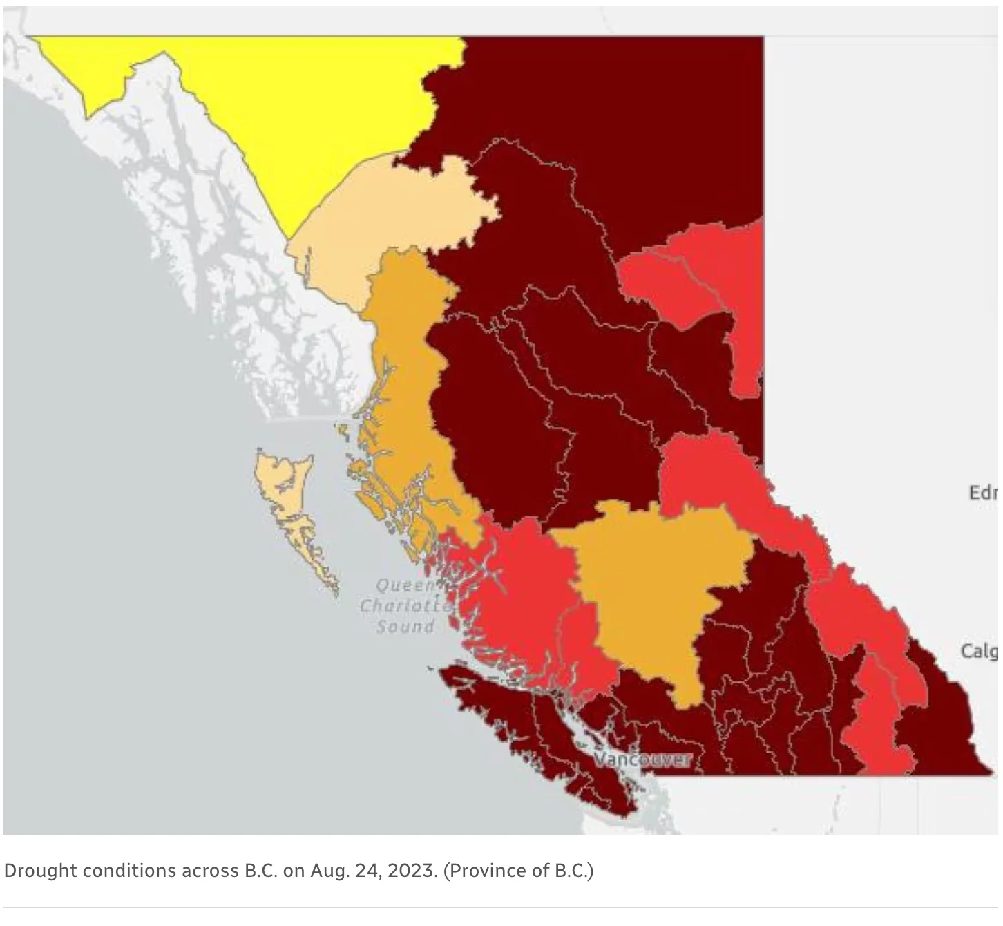 Drought conditions across B.C. on Aug. 24, 2023. (Province of B.C.) 1
