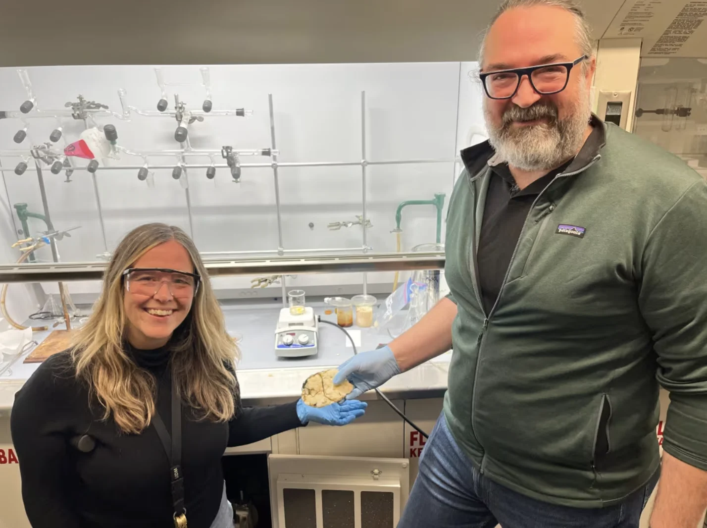 CBC: MUN scientists Hilary Corlett and Chris Kozak teamed up to figure out the origin of the mystery blobs washing up on Newfoundland’s shores. (Jeremy Eaton/CBC)