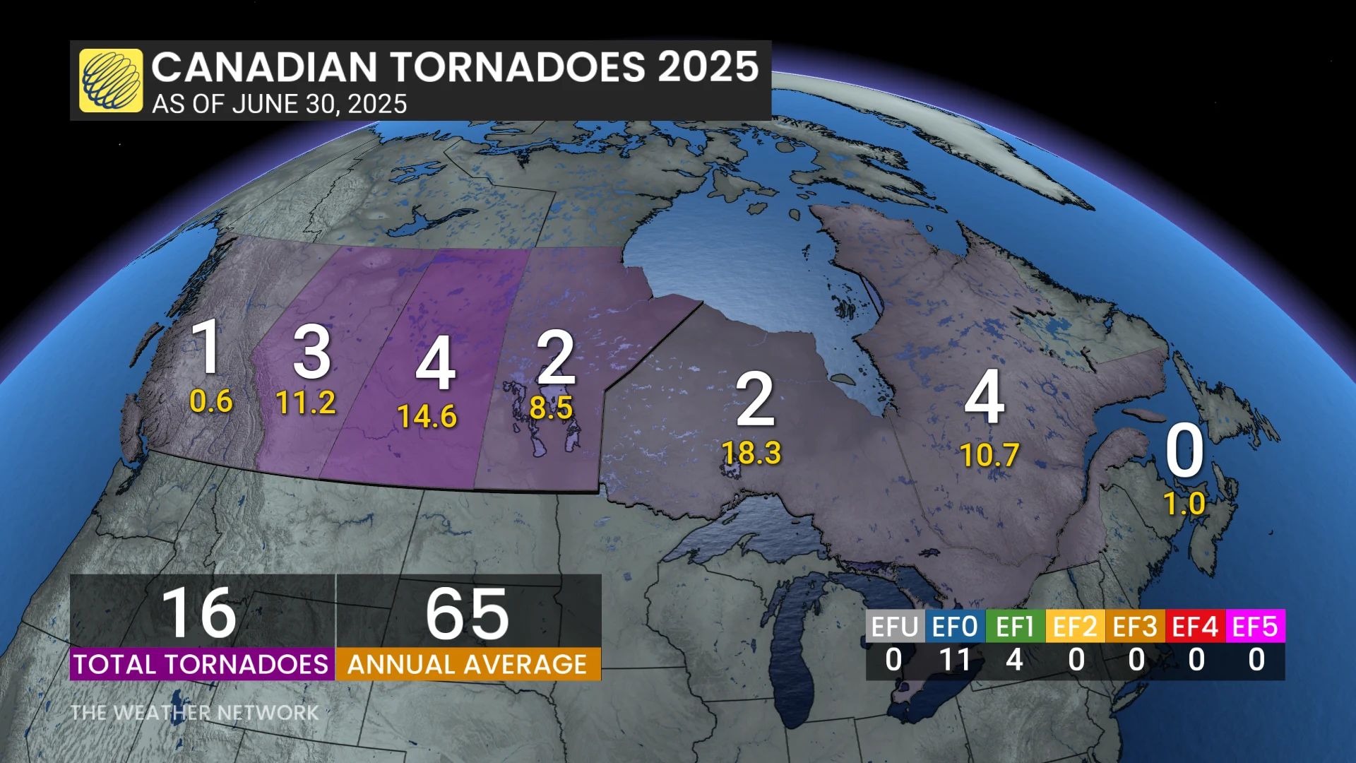 Canada Tornado Count June 30 2025