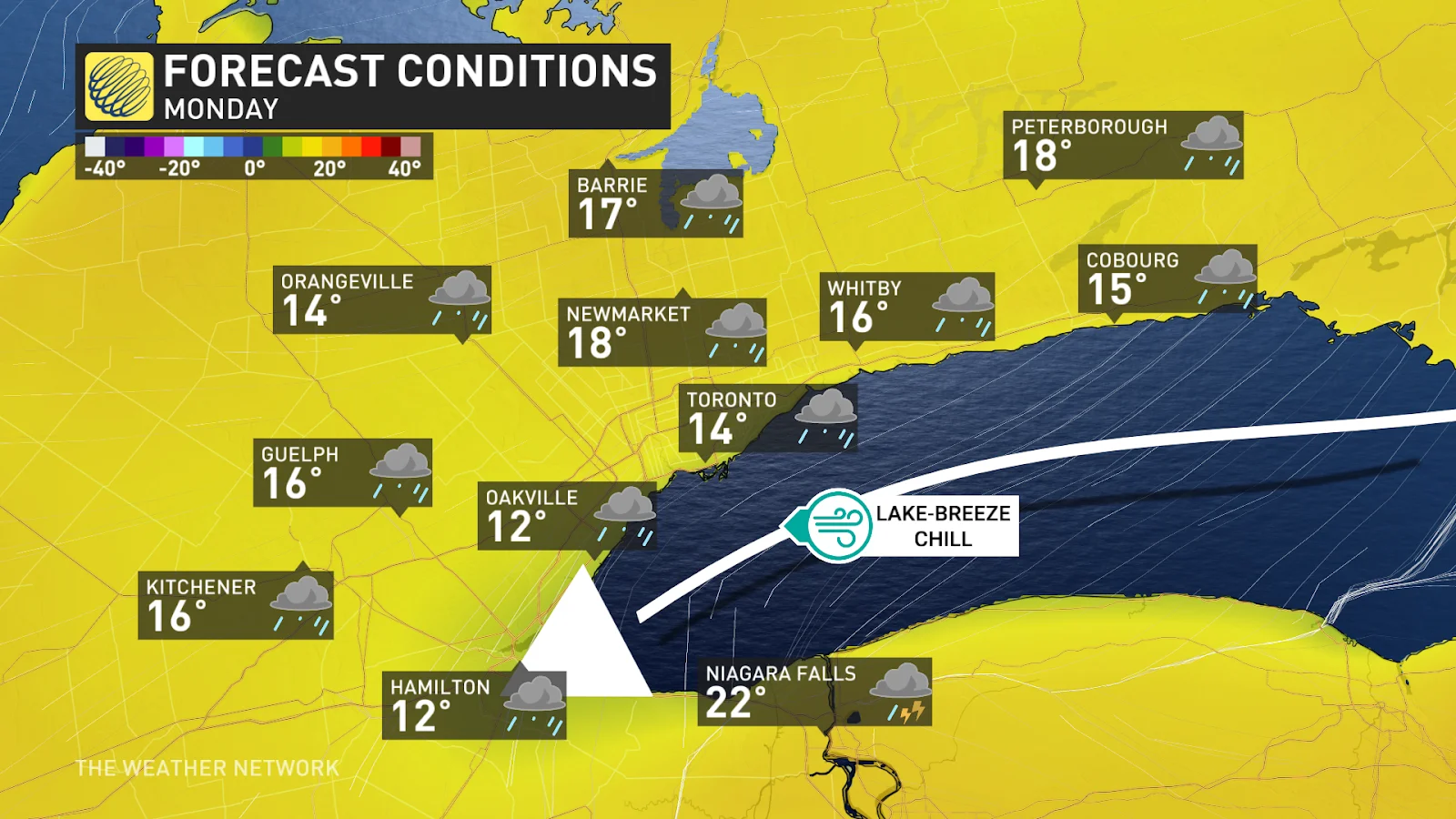 Ontario temperatures Monday