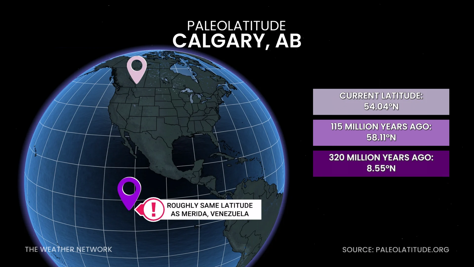 Calgary Paleolatitude Map