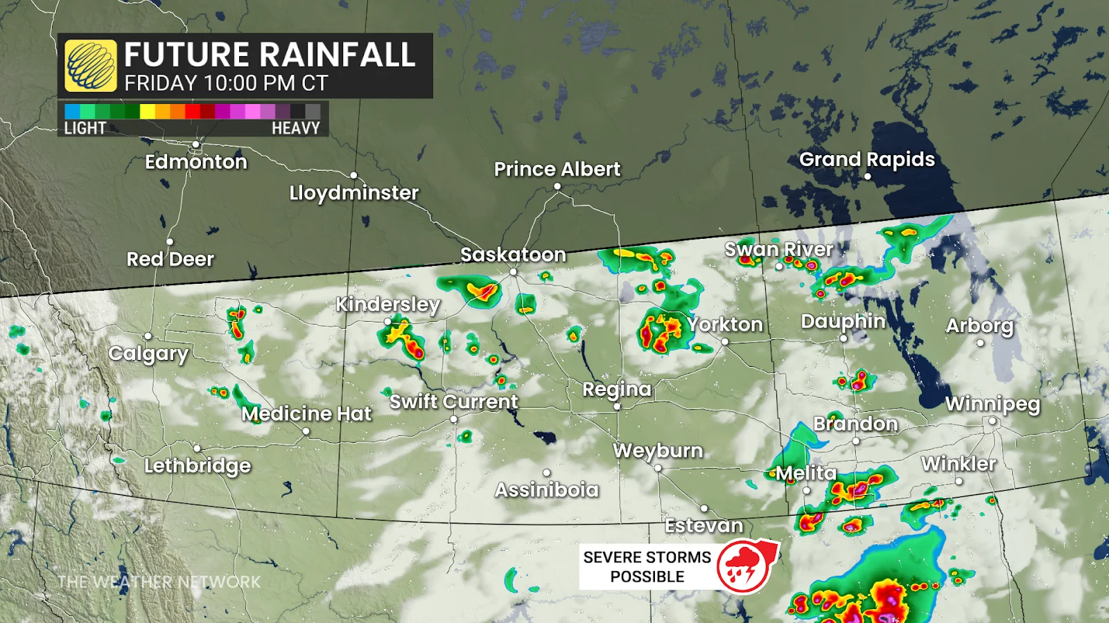 Prairies Friday 10pm forecast precipitation - June 27, 2025