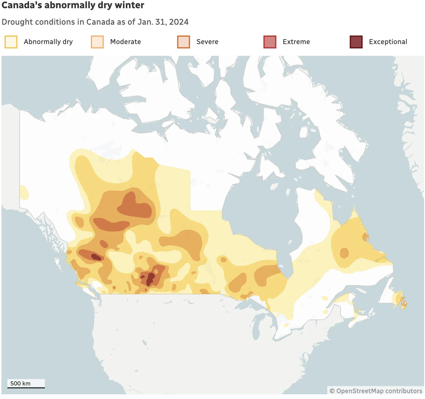Feb. 20, 2024 - Canada's abnormally dry winter: Source: Agriculture and Agri-Food Canada (CBC)