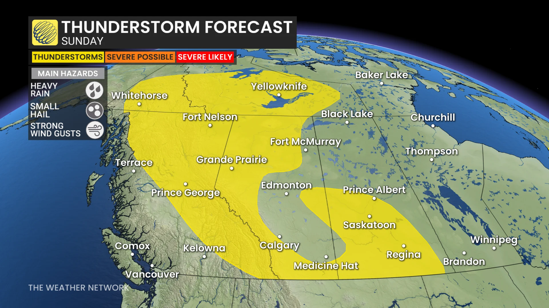 Western Canada storm risk map Sunday
