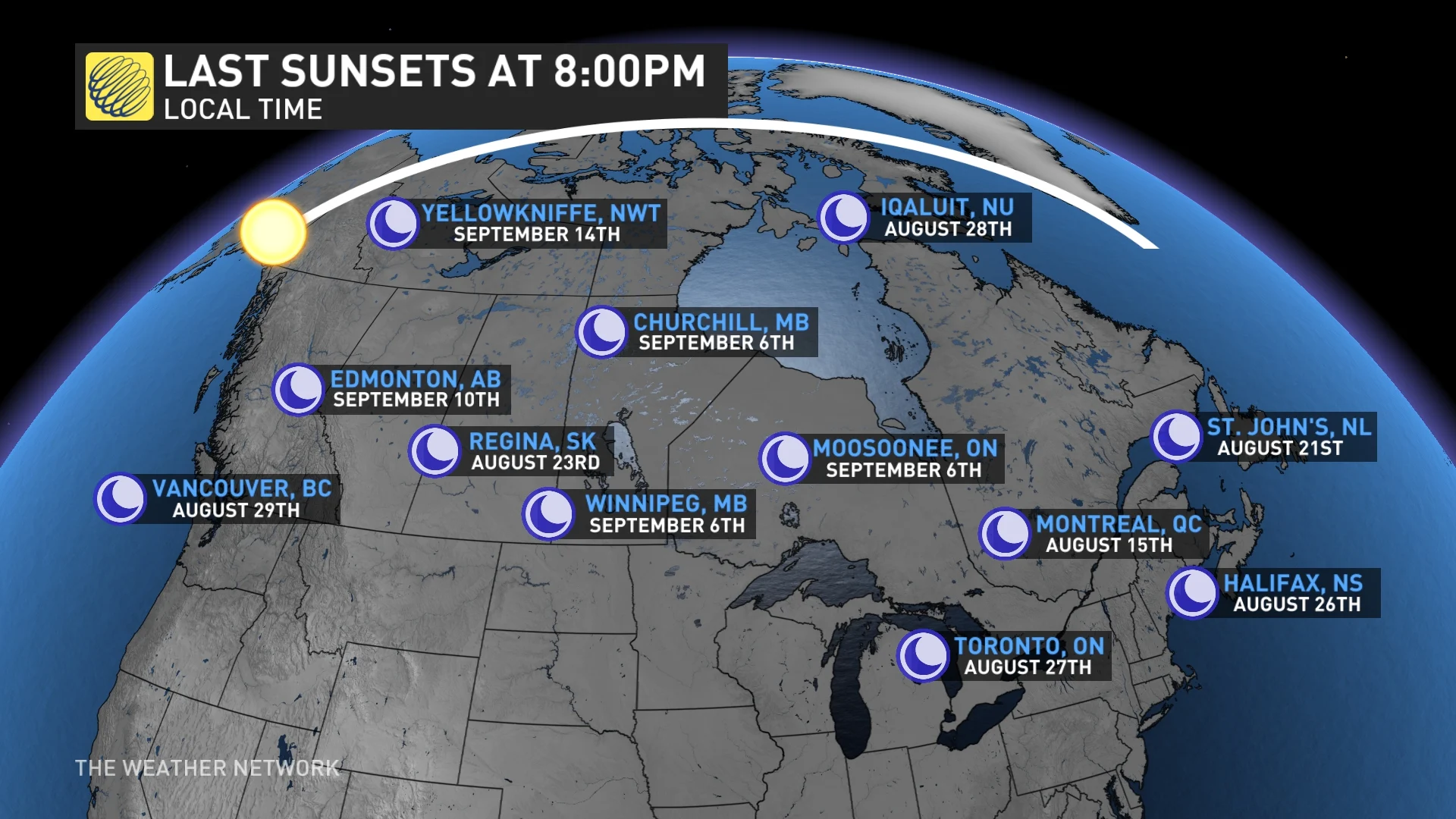 8pm sunsets across Canada