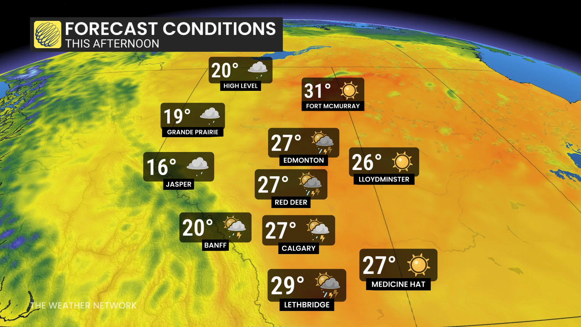 Baron - Monday afternoon temperatures Alberta - May 26