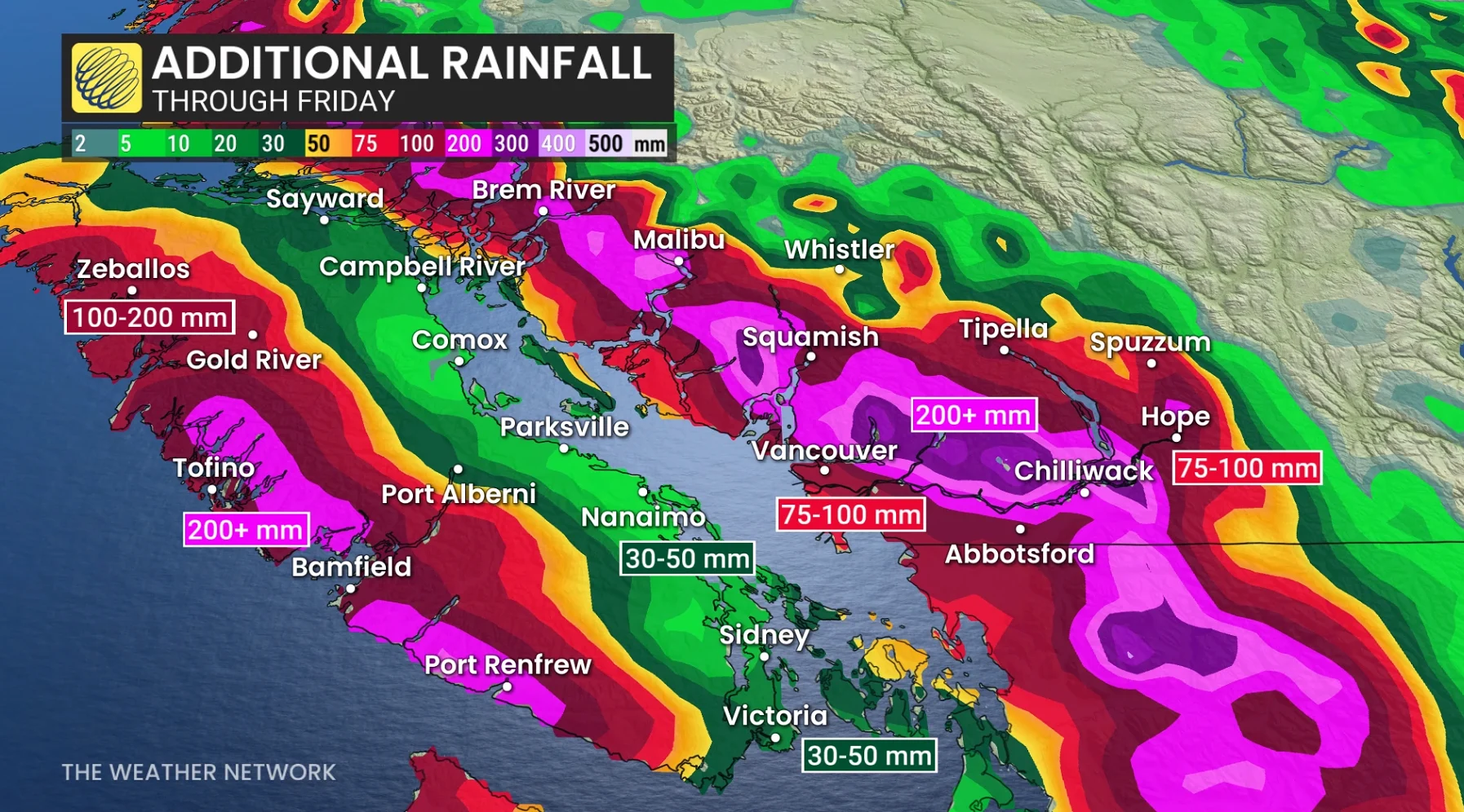 B.C. additional rainfall through Friday