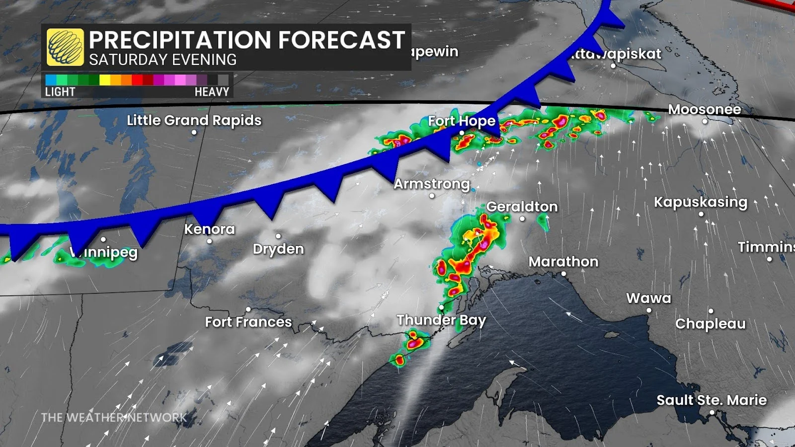 Northwestern Ontario Saturday evening forecast storms and precipitation - July 26, 2025