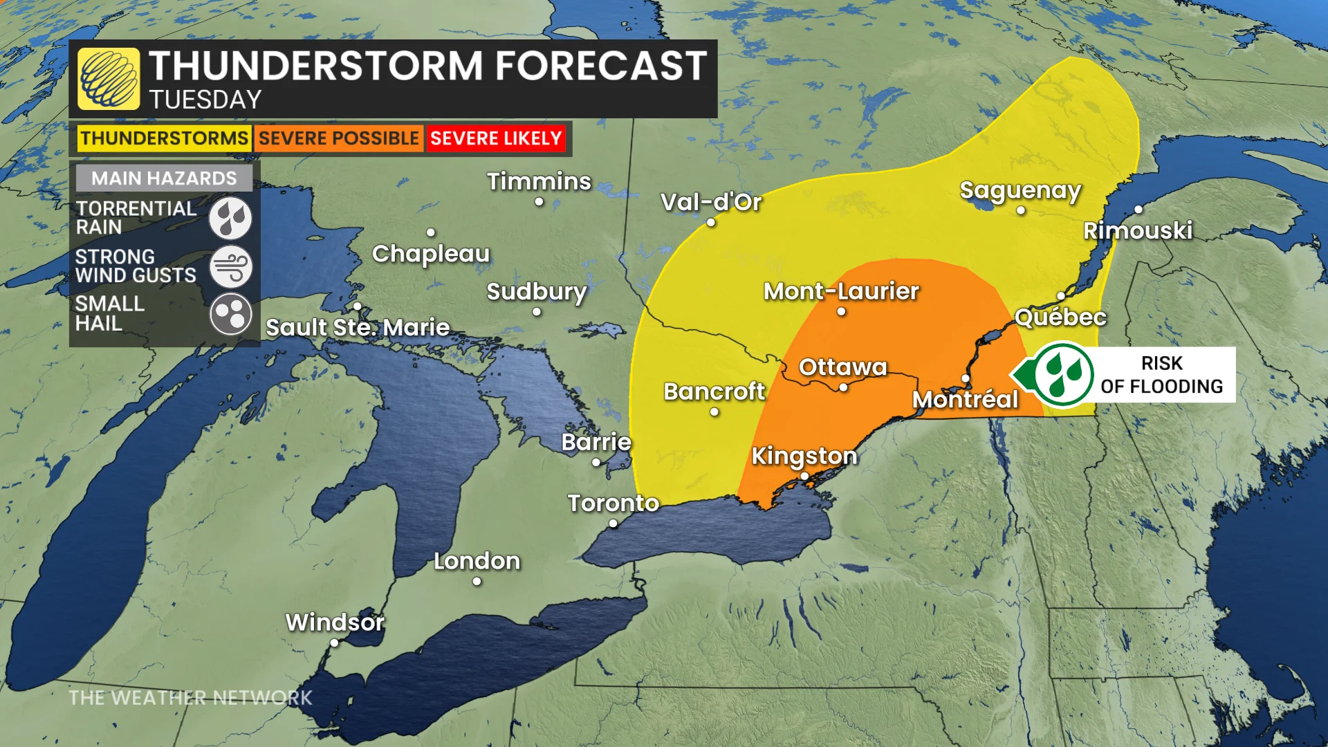 Ontario and Quebec Tuesday severe storm risk - July 28, 2026
