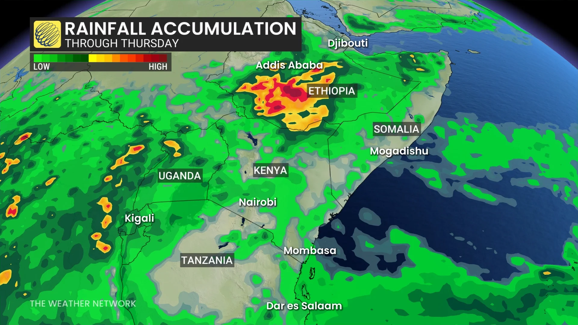 East Africa Rainfall Through Thursday