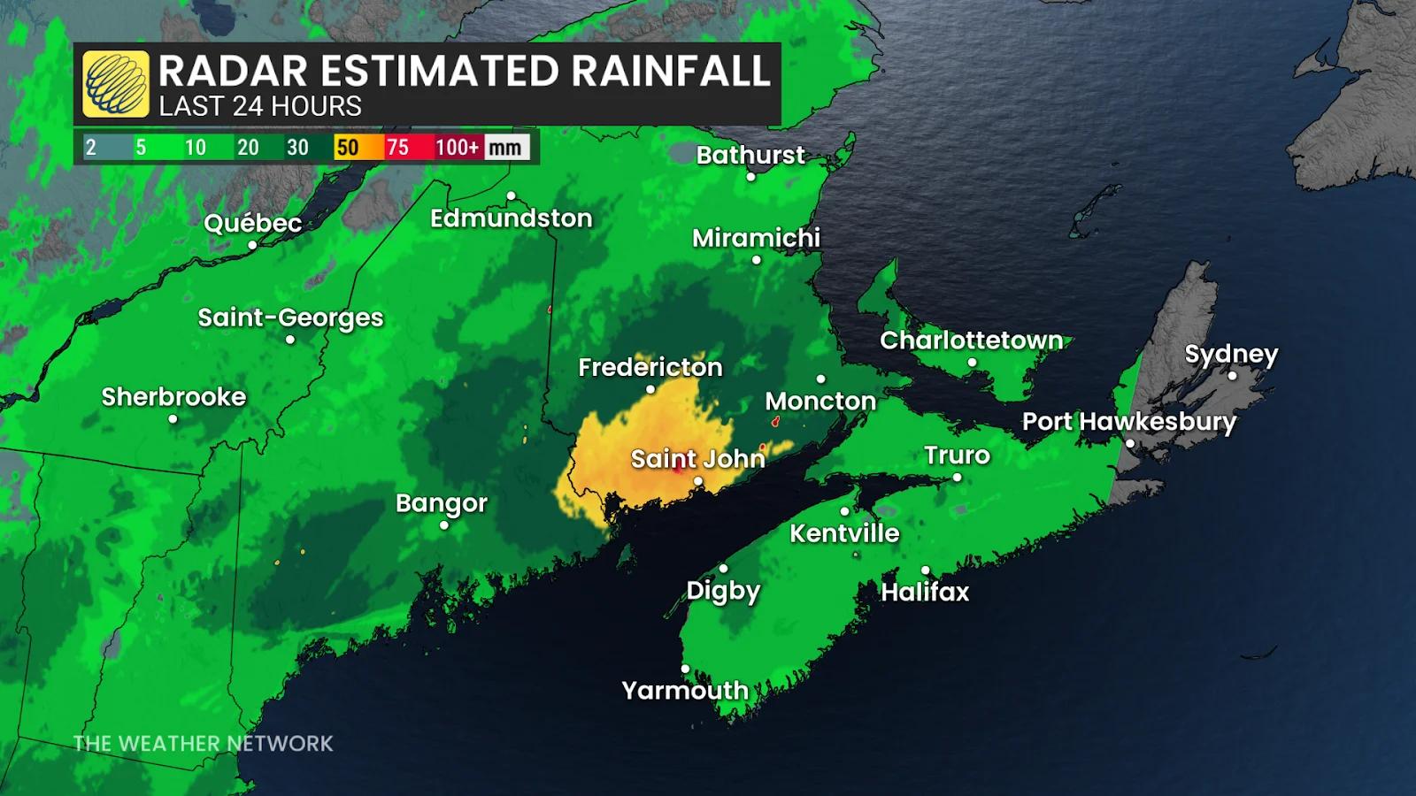 Atlantic Canada Thursday estimated rainfall - March 7, 2025