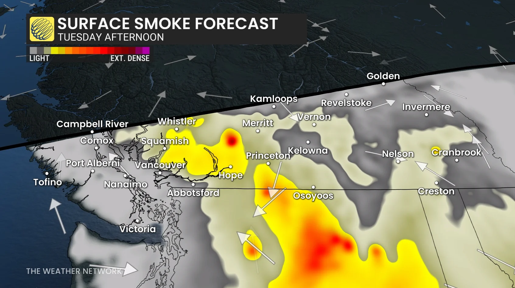 Surface smoke forecast B.C. Tuesday afternoon