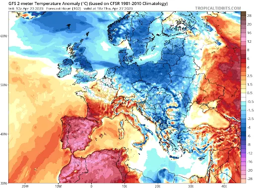 Carte des anomalies de température en Europe