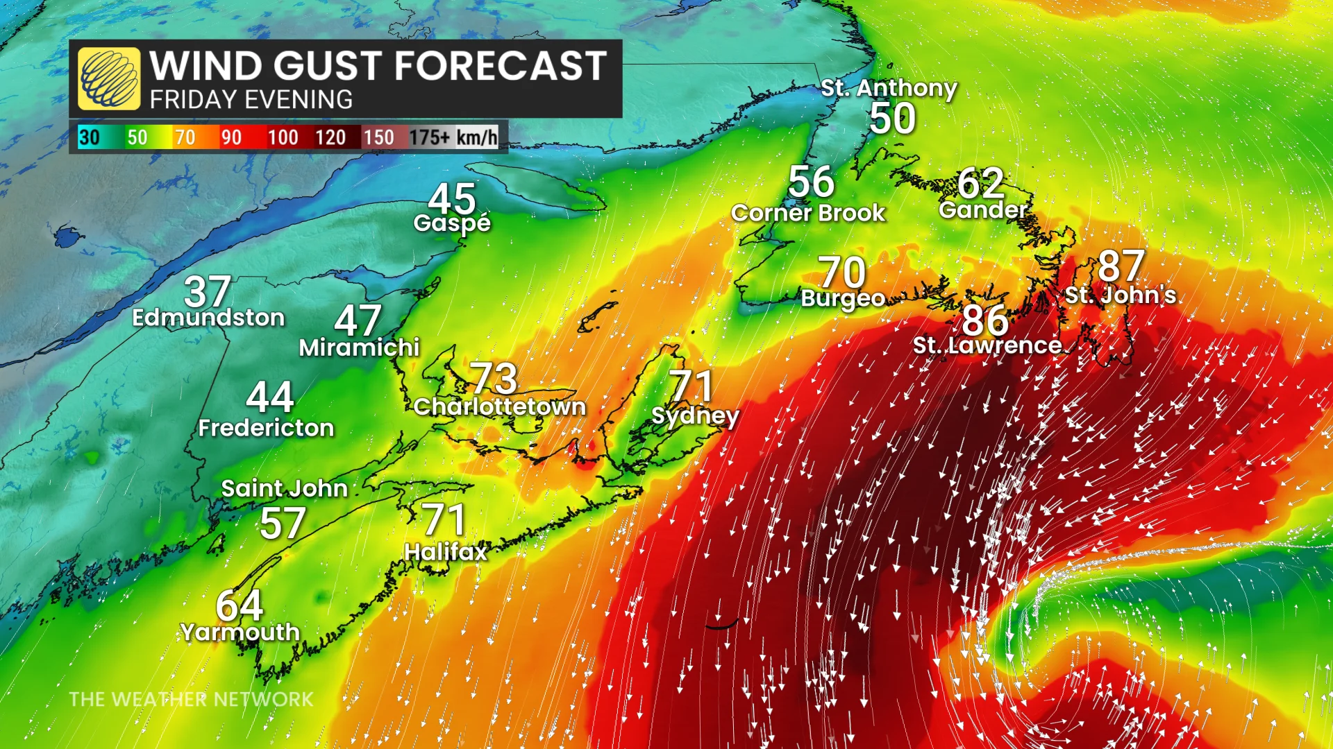 Atlantic Canada wind gust Friday evening