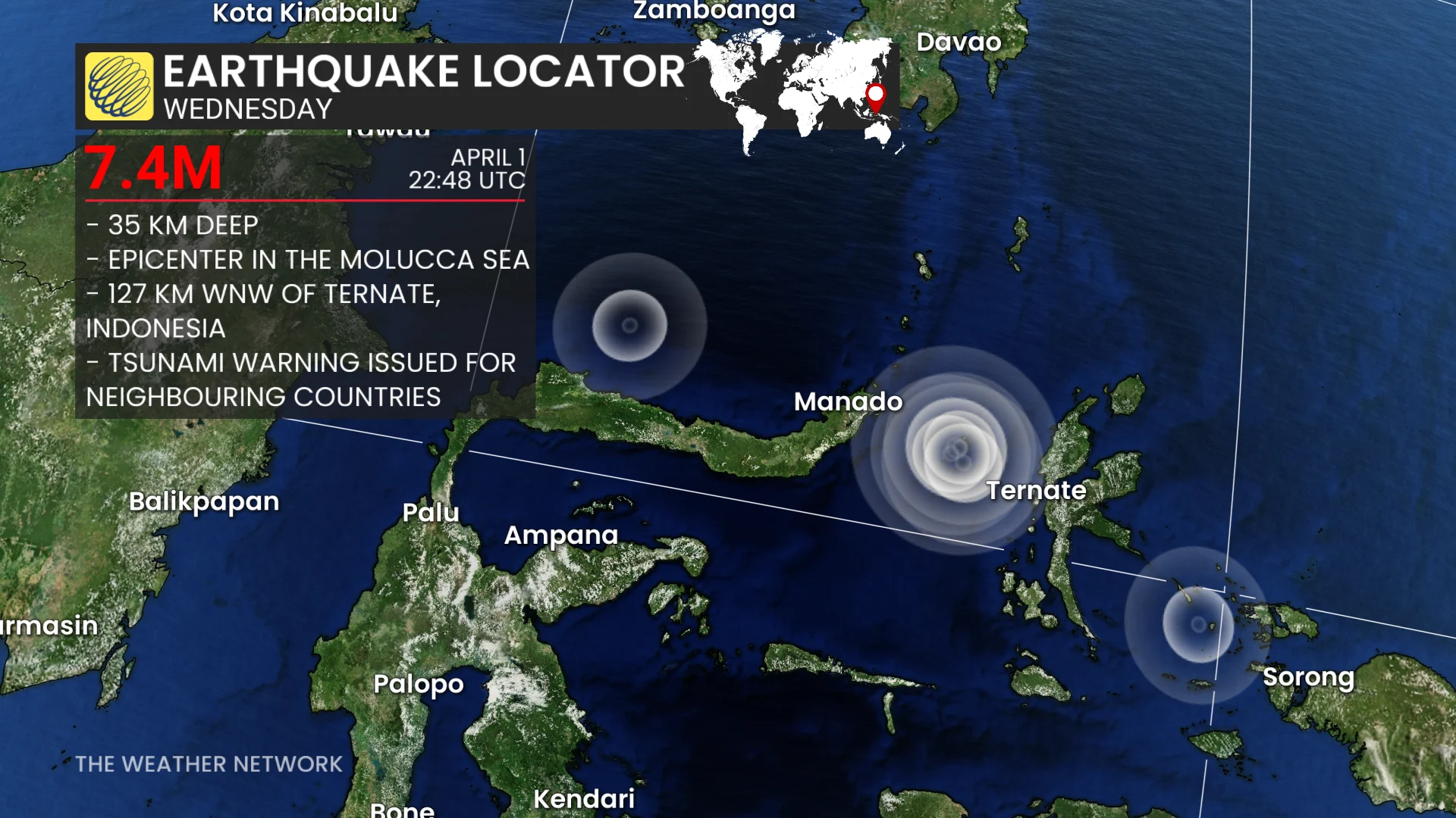 Molucca Sea earthquake locator April 1