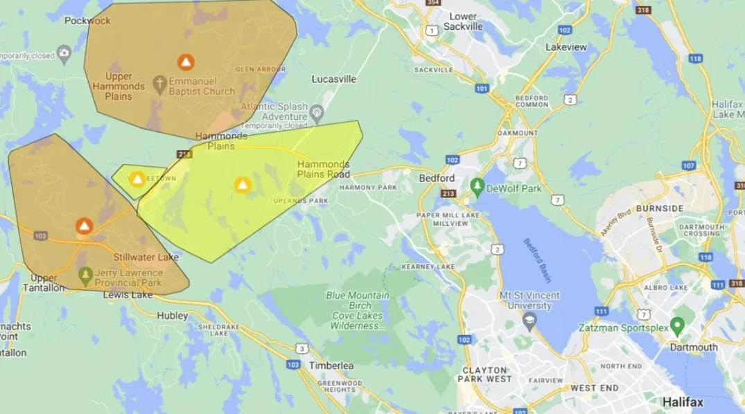 CBC: Power is out in much of the evacuated areas due to fire, according to Nova Scotia Power's outage map. As of 8 p.m. AT on Sunday, more than 3,000 people had lost their power due to fire in the areas of Upper Tantallon, Stillwater Lake and Yankeetown. A further 1,372 people in the areas of Upper Hammonds Plains and Glen Arbour had lost their power because the outage was requested by authorities, according to the utility. (Nova Scotia Power)