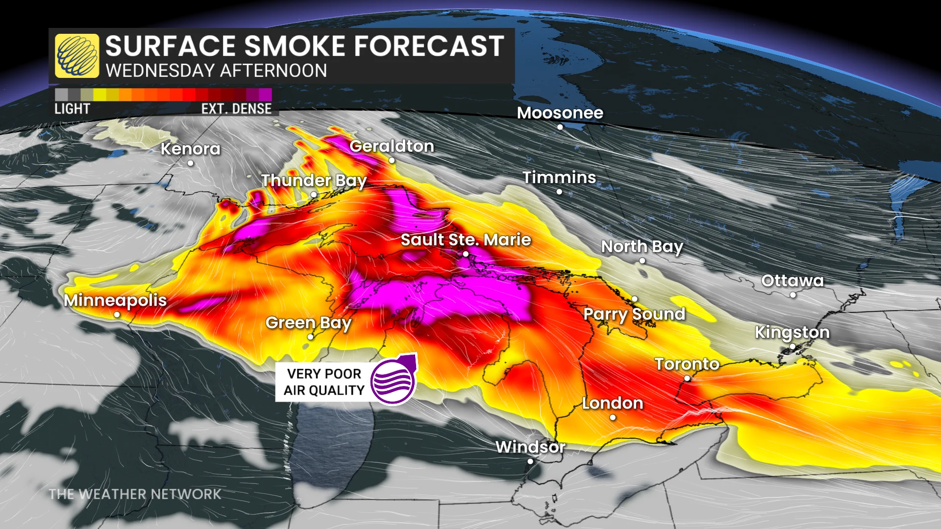 Baron - Ontario smoke forecast Wednesday afternoon - July 14