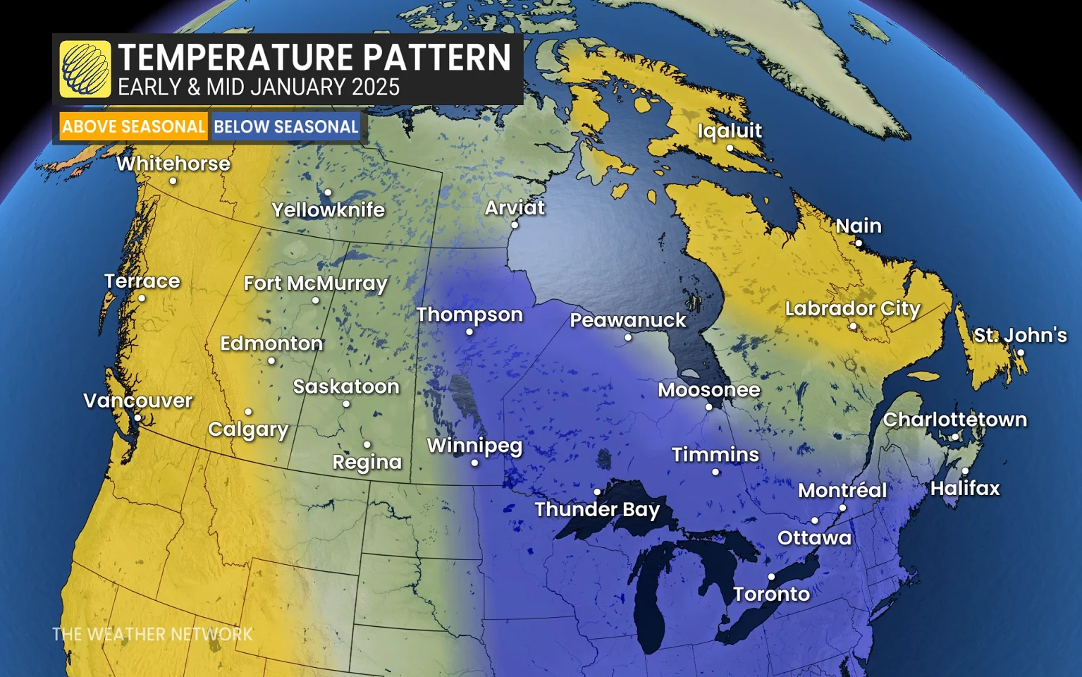 canada temperature outlook early mid january 2025