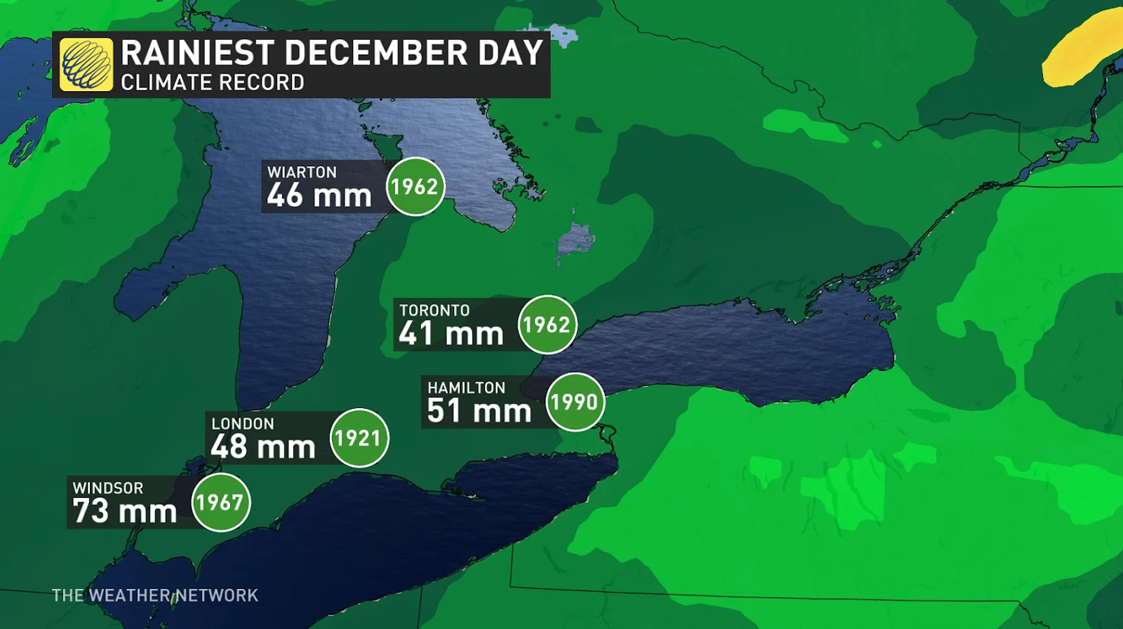 rainiest december records ON