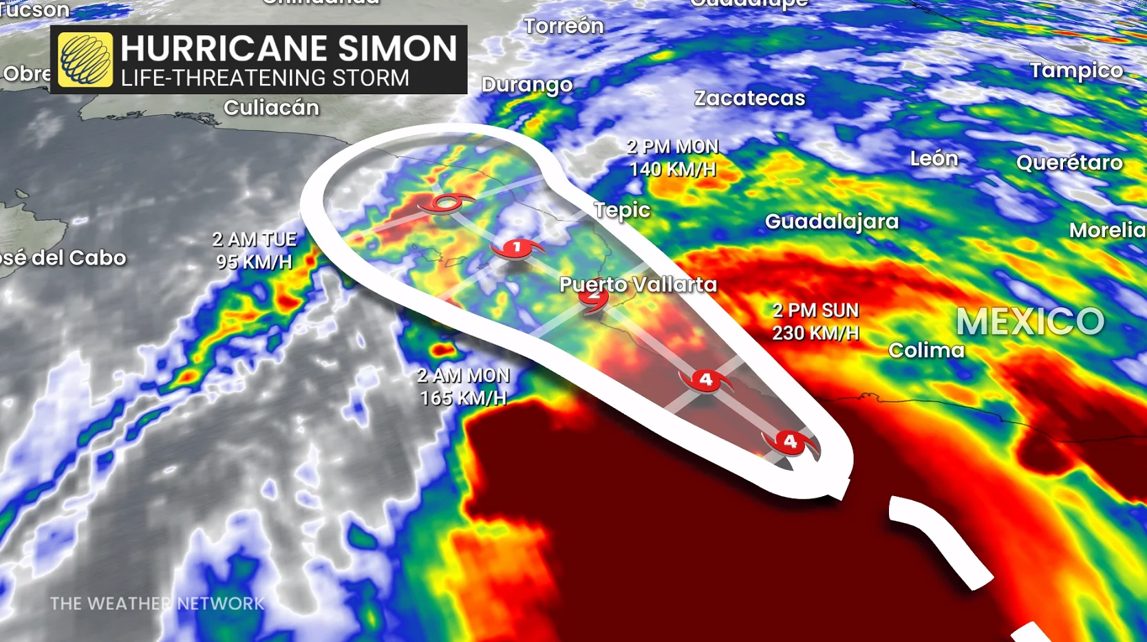 Hurricane Simon forecast track and life-threatening storm